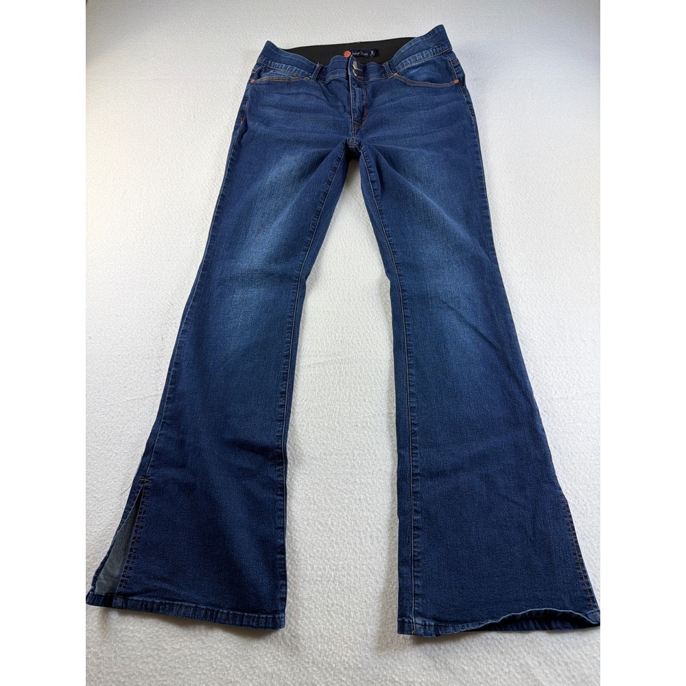 Indigo Poppy Women 12 Blue Bootcut Jeans Tummy Control Split Hem Flap Pockets